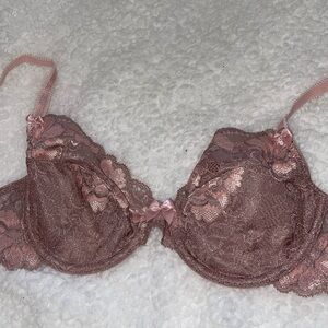 Light Pink Unlined Lingerie Bra Adore Me 34B Lace See-through design with bows